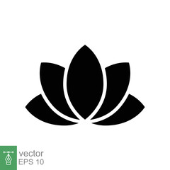 Lotus icon. Simple solid style. Harmony symbol, relax spa flower, petal, leaf, bloom, nature plant concept. Silhouette sign. Glyph vector illustration isolated on white background. EPS 10.