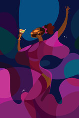 woman dancing with cocktail drink