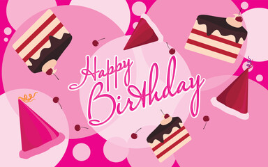Bright greeting card for Happy Birthday on pink background