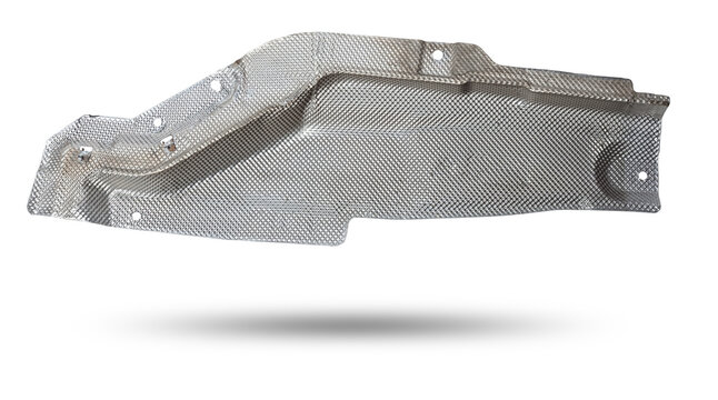 Heat Shield Made Of Aluminum To Protect Vehicle Body Parts From Hot Exhaust. Car Spare Parts Catalog.