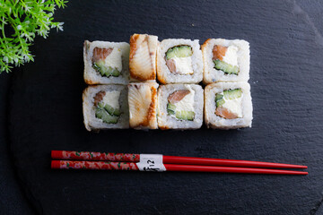 Sushi rolls Japanese food menu