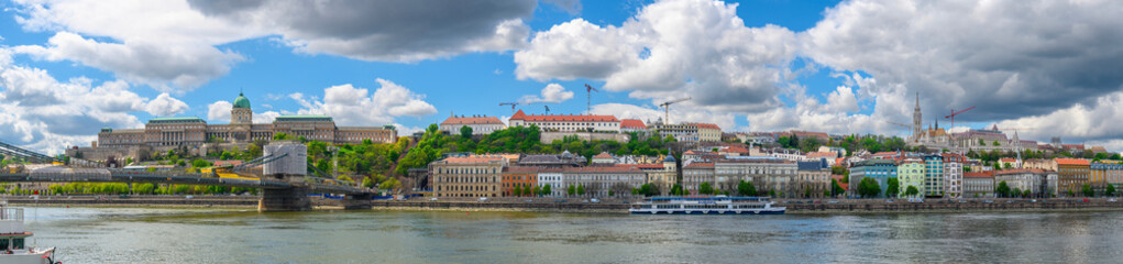 Panoramic view of Buda side of Budapest, Hungary with the Buda Castle, St. Matthias and Fishermen's Bastion