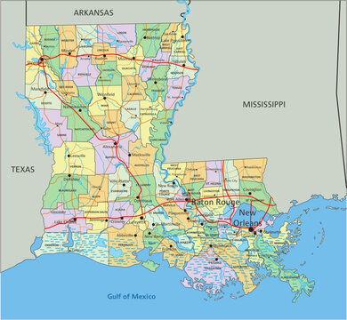 Louisiana - Highly detailed editable political map with labeling.
