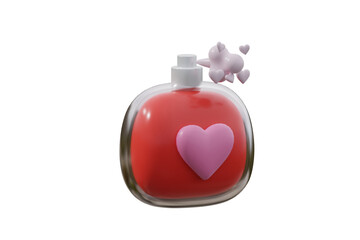Obraz premium Parfume love shape isolated on white background. 3d rendering