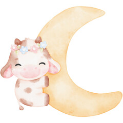 Cute Baby Cow watercolor Illustration