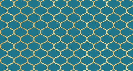 Abstract background with islamic ornament. Golden lined tiled motif. Arabic geometric seamless ornament pattern. Arabic geometric texture. Islamic background. Vector illustration