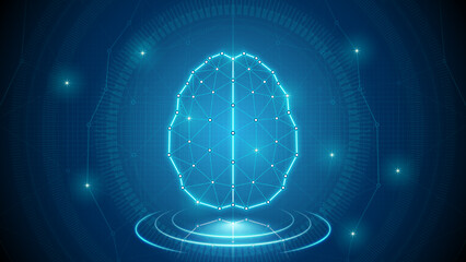 Human Organ Brain Top View Central Nervous System Medical Cybernetic Part Transplant Replacement Neural Digital Hologram Neon Glow Futuristic Triangulated Polygonal Low Poly Background