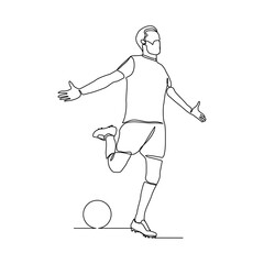 Continuous single one line art drawing of football soccer player celebrating victory success goal on competition. Vector illustration