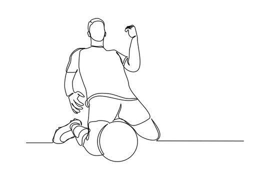 recommend clip art: Continuous single one line art drawing of football soccer player celebrating victory success goal on competition. Vector illustration