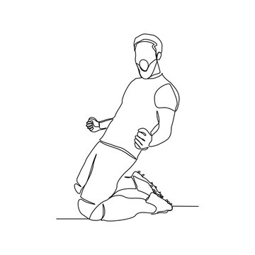 recommend clip art: Continuous single one line art drawing of football soccer player celebrating victory success goal on competition. Vector illustration