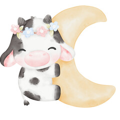Cute Baby Cow watercolor Illustration