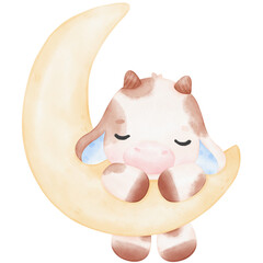 Cute Baby Cow watercolor Illustration
