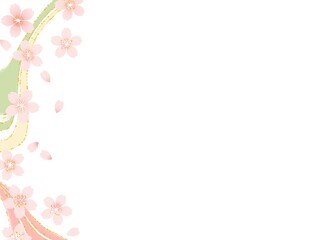 Fototapeta na wymiar 優しい春色の流線に桜の花が綺麗なフレーム背景イラスト