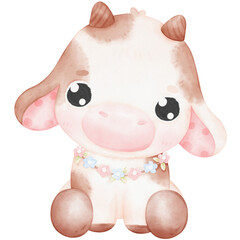 Naklejka premium Cute Baby Cow watercolor Illustration