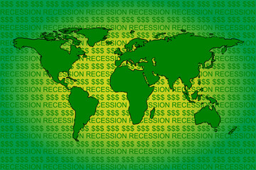 Vector background with dollar sign and inscription recession, weakening dollar, world economic crisis and decline in purchasing power	