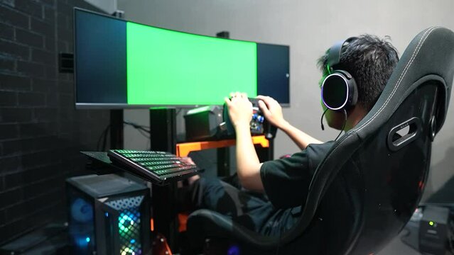 gamer playing esport car racing