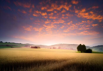 Fototapeta premium Generative AI,scenic view of agricultural field against sky during sunset