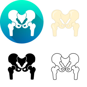 Set of Human Hip Bone and Joint Articular Skeletal System Medical Human Organ Logo Icon Minimalistic Flat Diagonal Shadow, Black-White Silhouette, Line Art Isolated on White Background