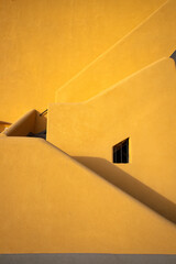 Geometric color elements of colorful building facade in Procida Island, Italy