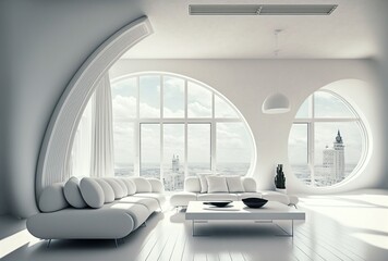 illustration ,modern futuristic white living room,image generated by AI