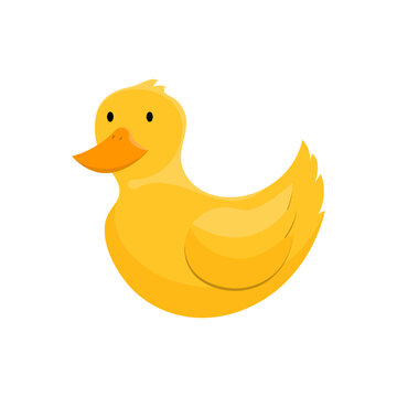 Cartoon yellow cute duck on isolated background, Vector illustration.