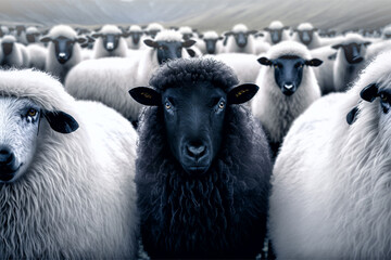 black sheep in a flock of white sheeps - 562735355