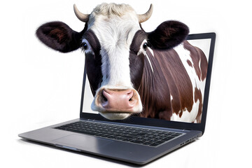 cow getting out from a laptop screen - 562735381