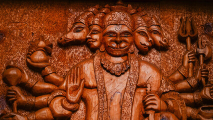 Panchmukhi hanuman image image made using wood art
