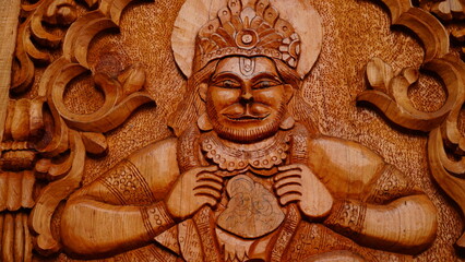 hanuman image made using wood art - obrazy, fototapety, plakaty