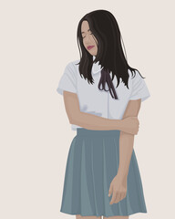 Cute woman looking away. Vector flat illustration