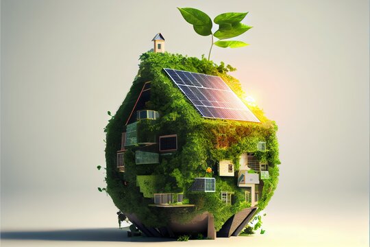Concept of Green House energy with solar panels and environmental. social. and corporate governance.. Generative AI