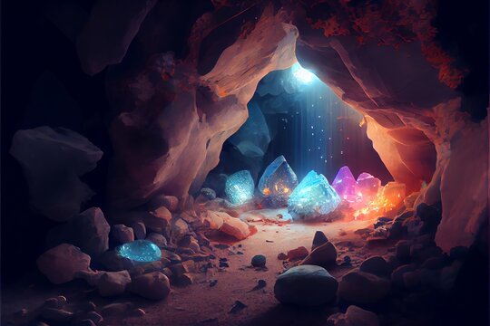 A mystical cavern with magical crystals. Generative AI