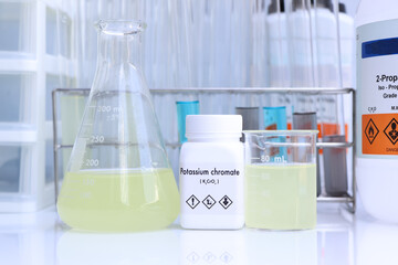 potassium chromate in bottle , chemical in the laboratory and industry