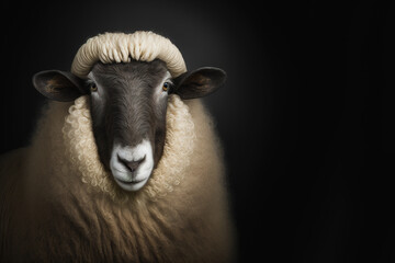  Generative AI illustration of studio portrait of a sheep - obrazy, fototapety, plakaty