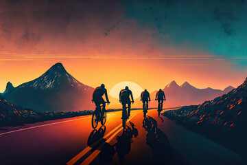 Cyclists participating in a bike ride, illustration based on Generative AI