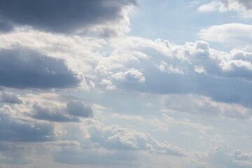 Cloudscape - Blue sky and white clouds, wide panorama.