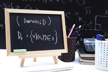 Blackboard with hand written Relations and Functions
