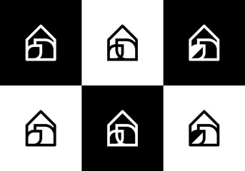 Logo set of house with leaves