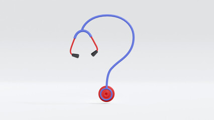 3D illustration of stethoscope making question symbol. Clipping path.