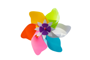 Colorful plastic wind turbine isolated on white background with clipping path.