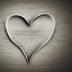 Coeur gris clair aux contours de papier ou de bois fin posé sur un parquet gris faiblement éclairé