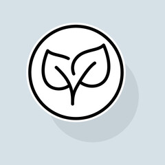 Planet with leaf line icon. Protect nature, greenpeace, household goods, protect nature, vegan, vegetarian. Nature concept. Vector sticker line icon on white background