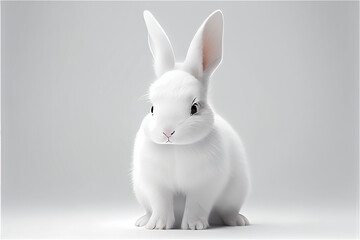 Cute soft white rabbit in a white background, generative AI