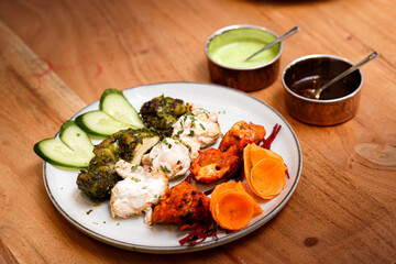 Indian food. Pork, lamb and veal kebab.