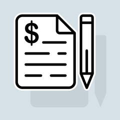 File with pencil line icon. Documents, money, credit, installment plan, mortgage, securities, contract, banking system. Banking concept. Vector sticker line icon on white background