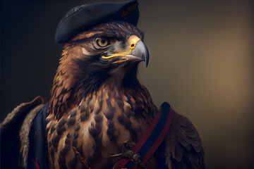 hawk in military outfit, generative ai