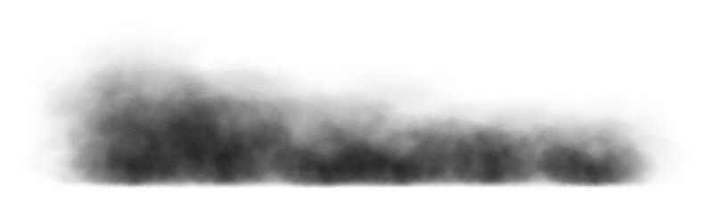 Black smoke cloud, dirty toxic fog or smog. Black fume texture isolated on white background. Vector realistic illustration of dark  smoky