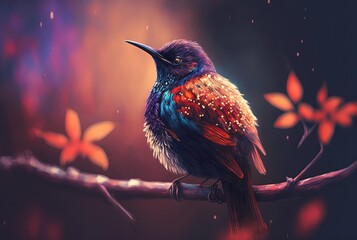 bird on branch with blur background  Generative Ai