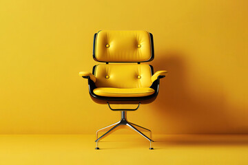 Yellow modern chair on yellow background. Generative AI