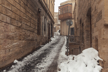 winter city in the snow
